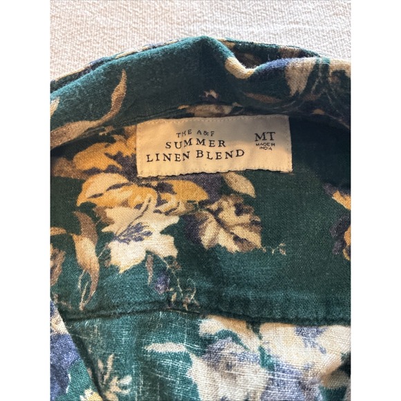 Abercrombie &Finch Men's Shirt Med Multi Summer Linen Blend Floral Boxy Relaxed - Picture 8 of 11